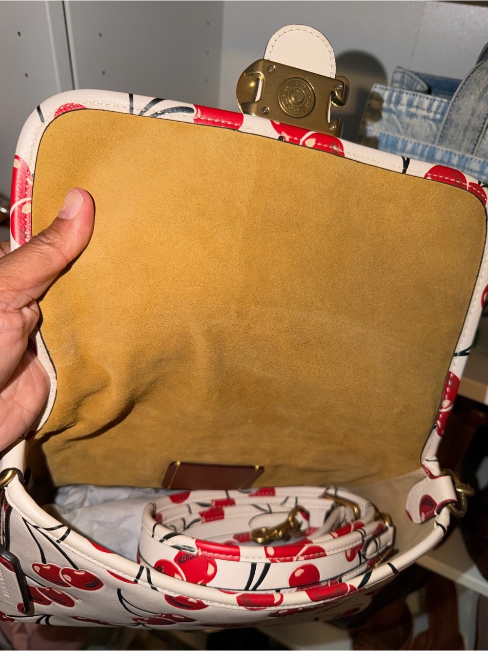Coach Soft Tabby Leather Shoulder Bag in Cherry Print Chalk Red CA110 Preowned - Picture 8 of 14